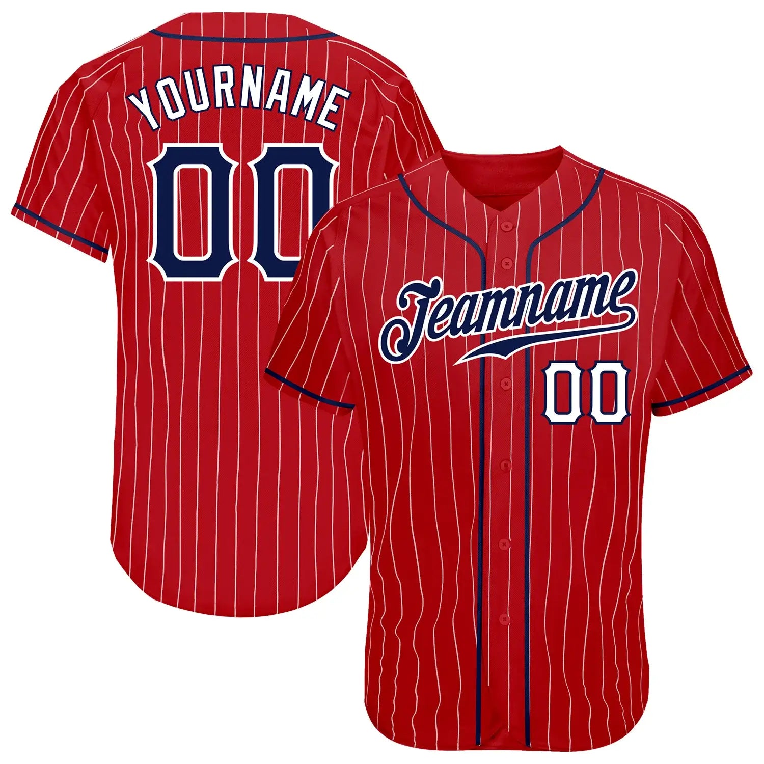 Custom Pinstripe Baseball Jersey Red White Navy Sublimation, Custom Name Number, Men Youth Unisex