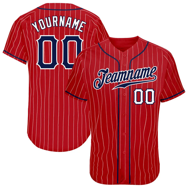 Custom Pinstripe Baseball Jersey Red White Navy Sublimation, Custom Name Number, Men Youth Unisex