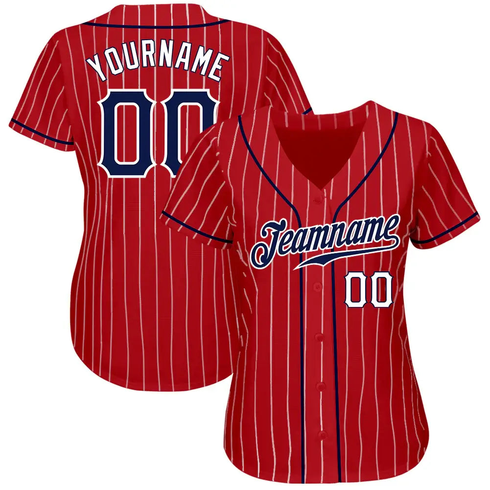 Custom Pinstripe Baseball Jersey Red White Navy Sublimation, Custom Name Number, Men Youth Unisex