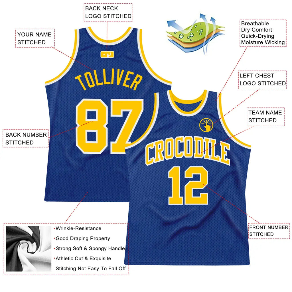 Custom Throwback Basketball Jersey Royal Gold White Sublimation, Team Uniform Kit, Custom Name Number, Unisex Men Women Youth