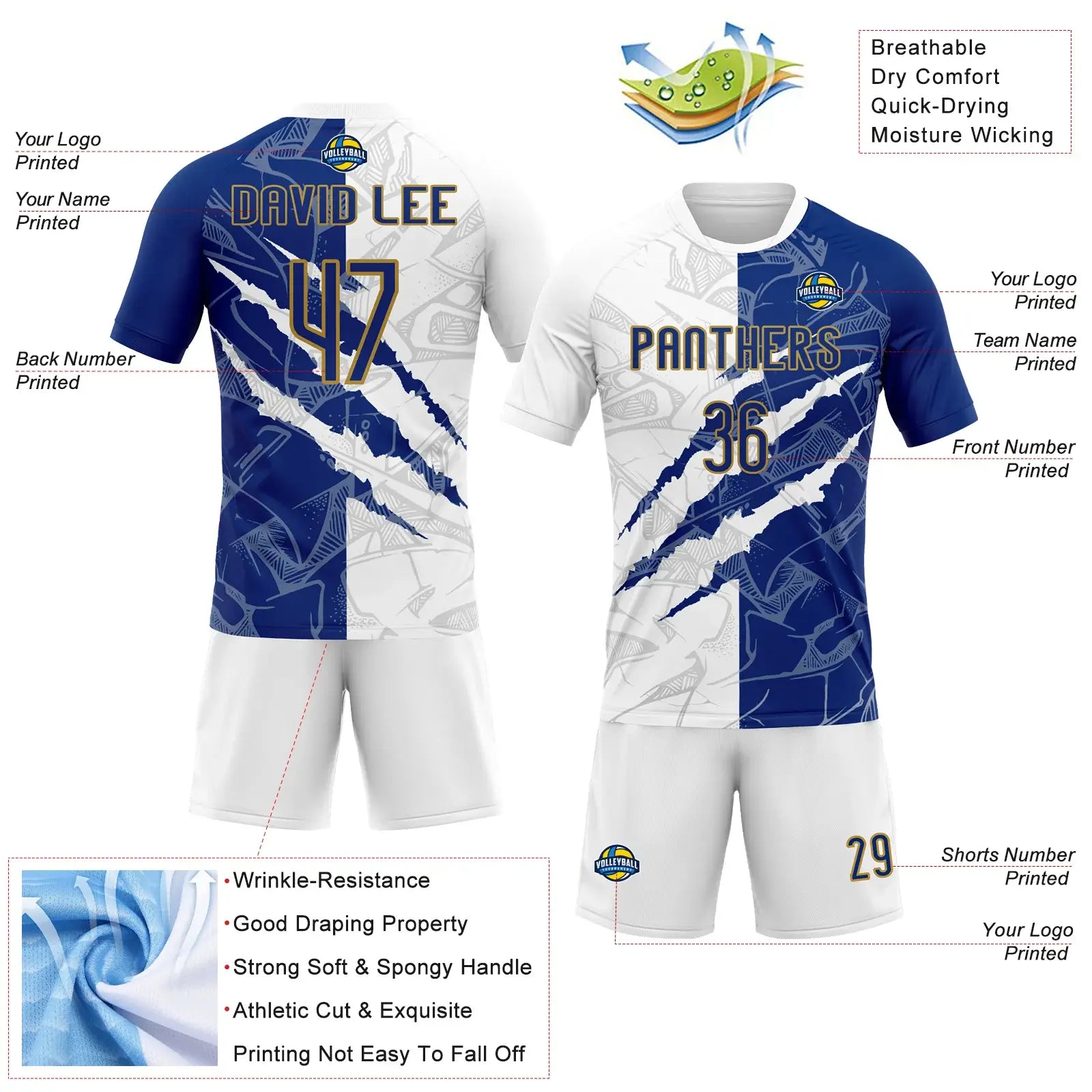 Custom Graffiti Pattern Volleyball Jersey Royal Old Gold Scratch Sublimation, Custom Name Number, Women Girls Unisex Youth