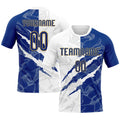 Custom Graffiti Pattern Volleyball Jersey Royal Old Gold Scratch Sublimation, Custom Name Number, Women Girls Unisex Youth