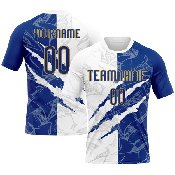 Custom Graffiti Pattern Volleyball Jersey Royal Old Gold Scratch Sublimation, Custom Name Number, Women Girls Unisex Youth