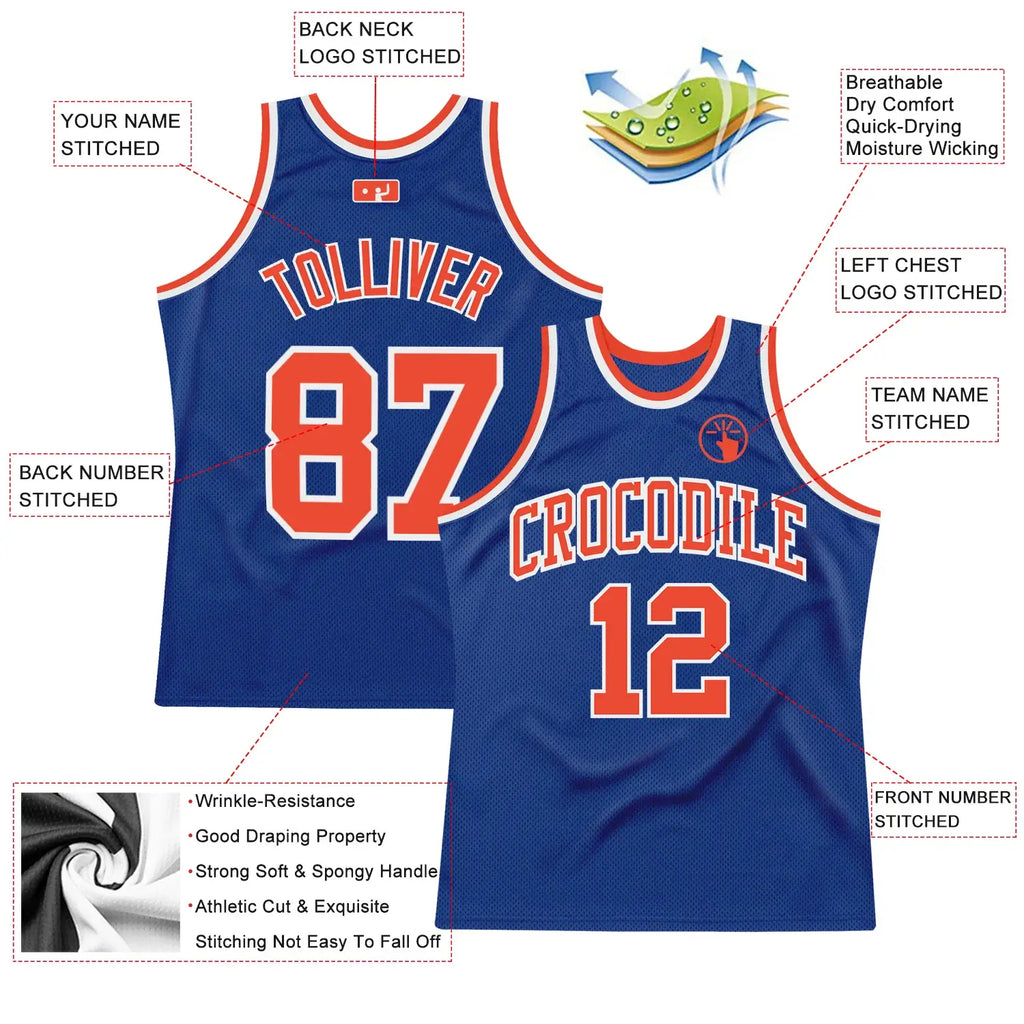 Custom Throwback Basketball Jersey Royal Orange White Sublimation, Team Uniform Kit, Custom Name Number, Unisex Men Women Youth