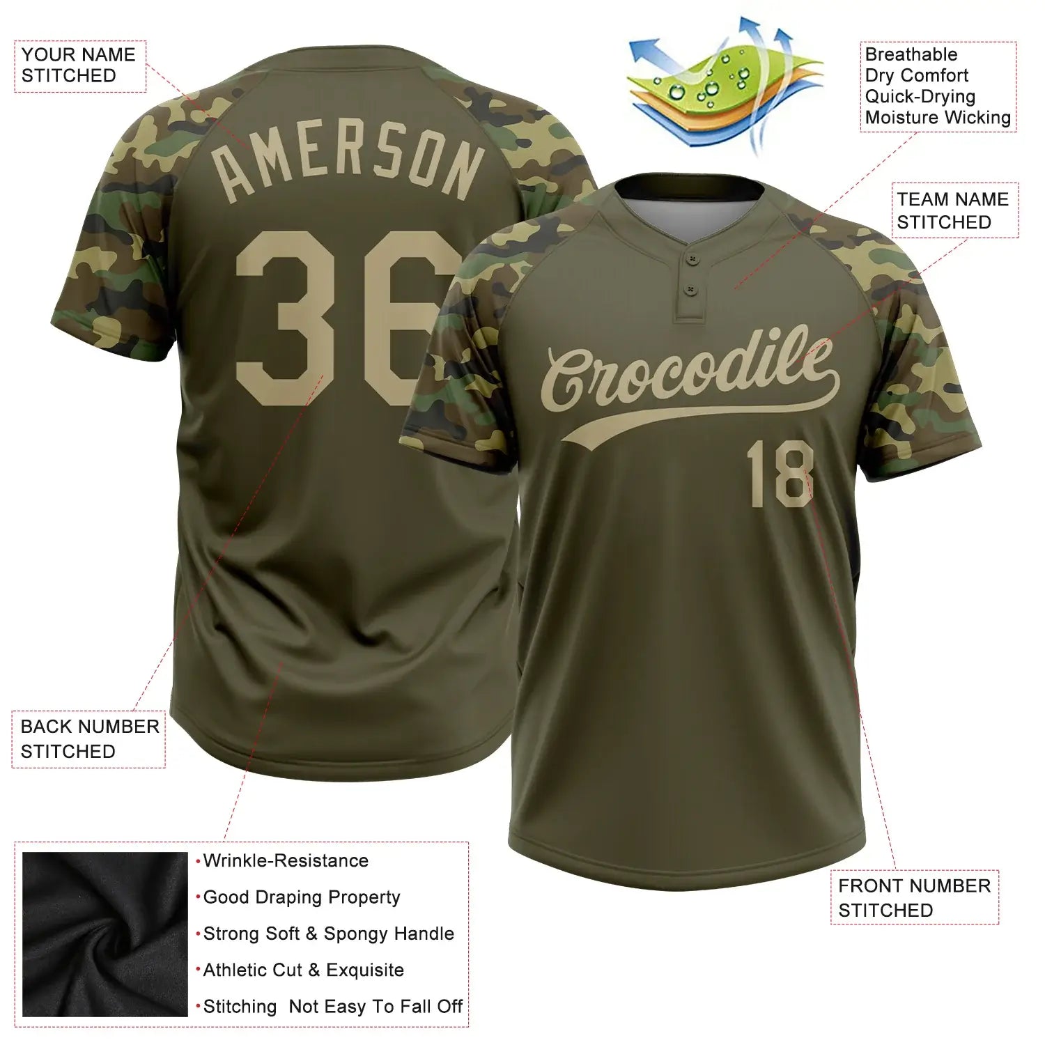 Custom 2-Button Softball Jersey Olive Vegas Gold Camo 3D Pattern Salute To Service Sublimation, Custom Name Number, Women Girls Unisex Youth
