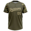 Custom 2-Button Softball Jersey Olive Vegas Gold Camo 3D Pattern Salute To Service Sublimation, Custom Name Number, Women Girls Unisex Youth