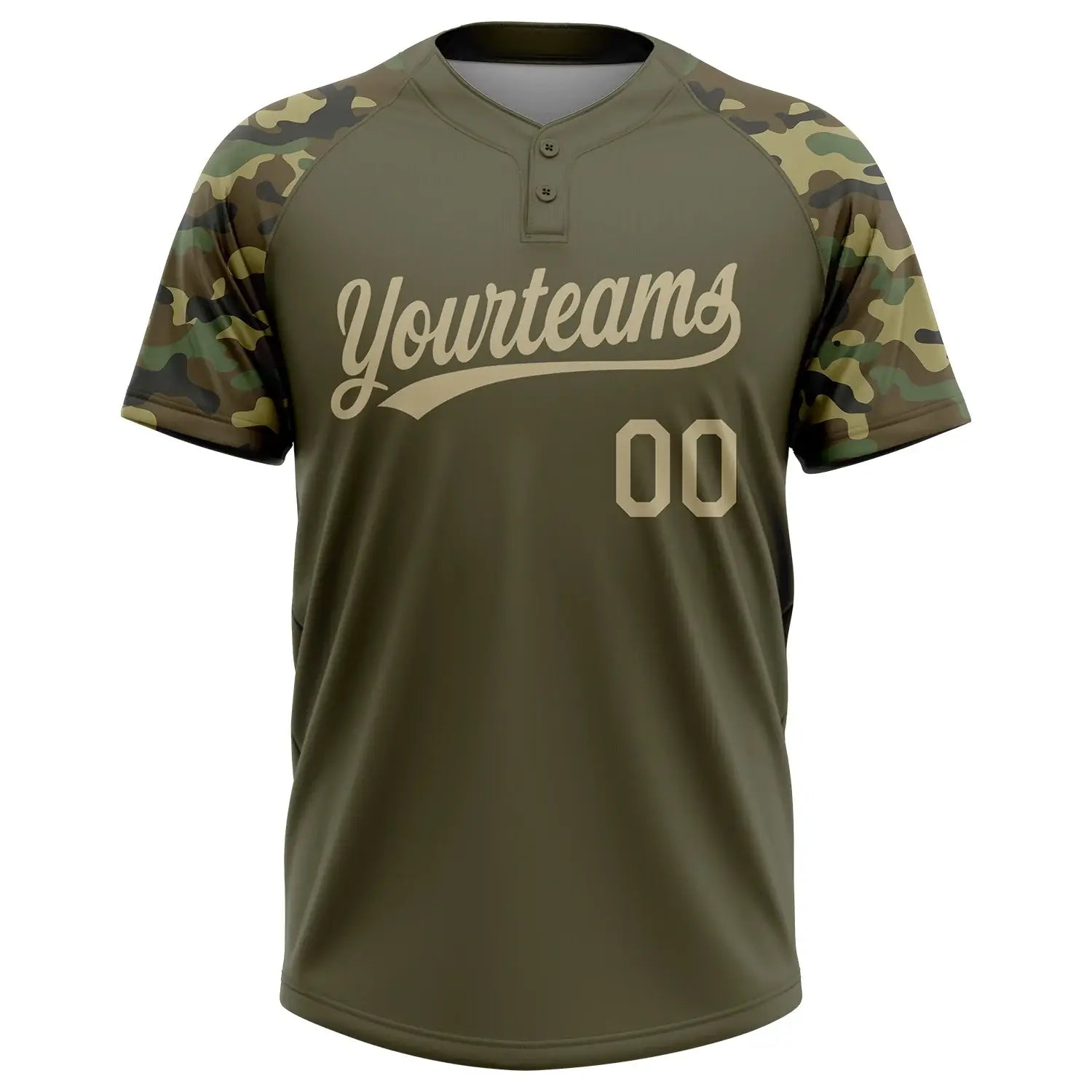 Custom 2-Button Softball Jersey Olive Vegas Gold Camo 3D Pattern Salute To Service Sublimation, Custom Name Number, Women Girls Unisex Youth