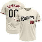 Custom 2-Button Softball Jersey Cream Black Crimson Sublimation, Custom Name Number, Women Girls Unisex Youth