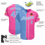 Custom Split Fashion Baseball Jersey Pink Light Blue White Sublimation, Custom Name Number, Men Youth Unisex
