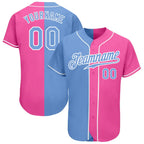 Custom Split Fashion Baseball Jersey Pink Light Blue White Sublimation, Custom Name Number, Men Youth Unisex