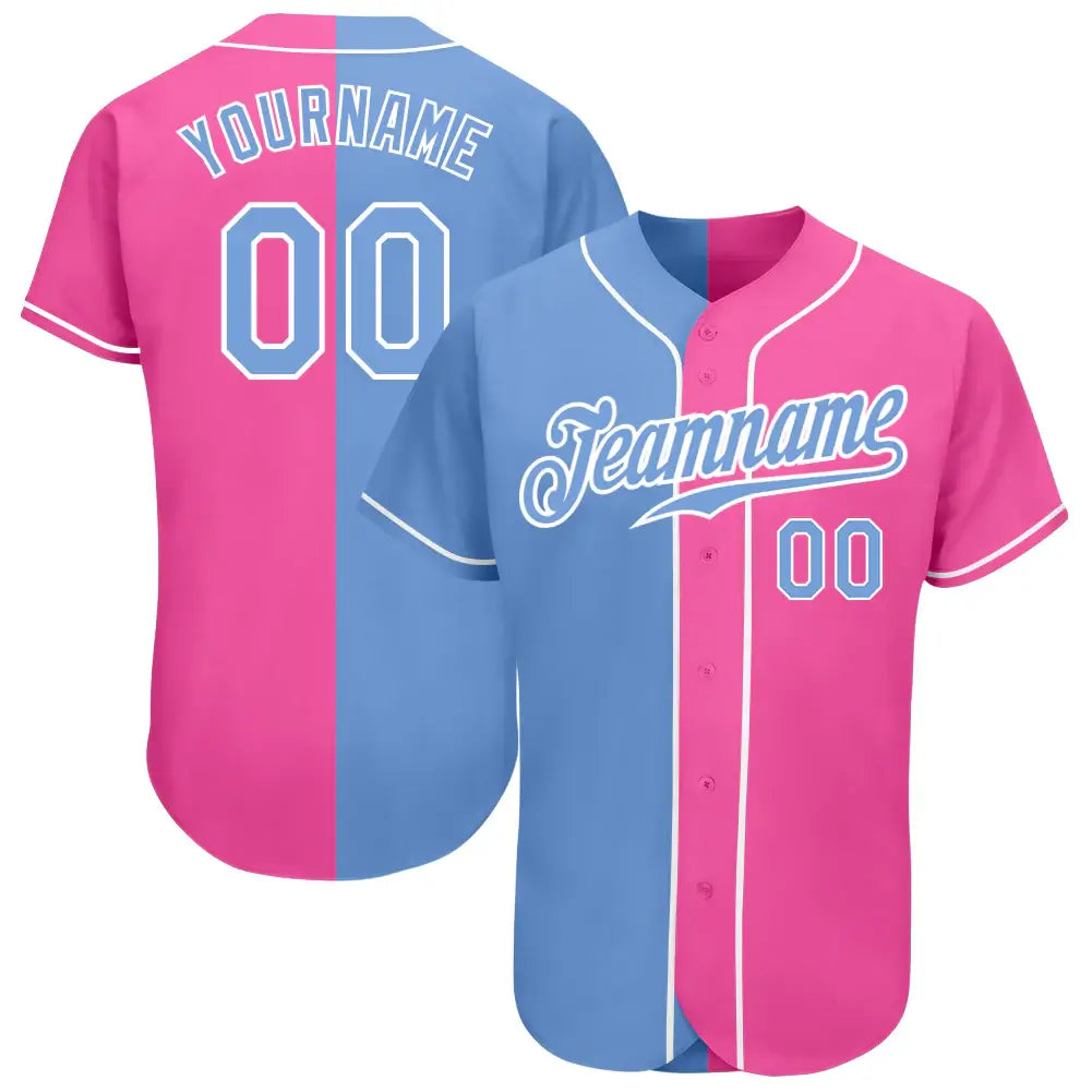 Custom Split Fashion Baseball Jersey Pink Light Blue White Sublimation, Custom Name Number, Men Youth Unisex