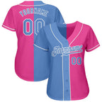 Custom Split Fashion Baseball Jersey Pink Light Blue White Sublimation, Custom Name Number, Men Youth Unisex