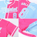 Custom Split Fashion Baseball Jersey Pink Light Blue White Sublimation, Custom Name Number, Men Youth Unisex
