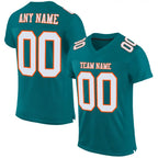 Custom Mesh Football Jersey Teal White Orange Pro Style Sublimation, Custom Name Number, Men Youth Unisex
