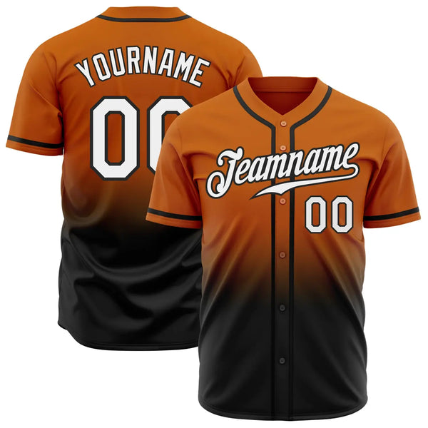 Custom Fade Fashion Baseball Jersey Texas Orange White Black Sublimation, Custom Name Number, Men Youth Unisex