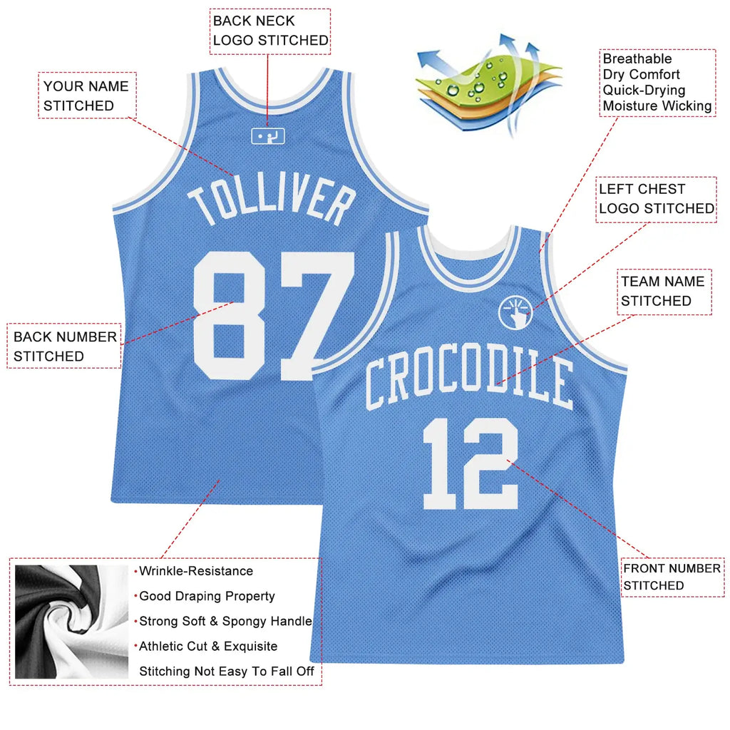 Custom Throwback Basketball Jersey Light Blue White Sublimation, Team Uniform Kit, Custom Name Number, Unisex Men Women Youth