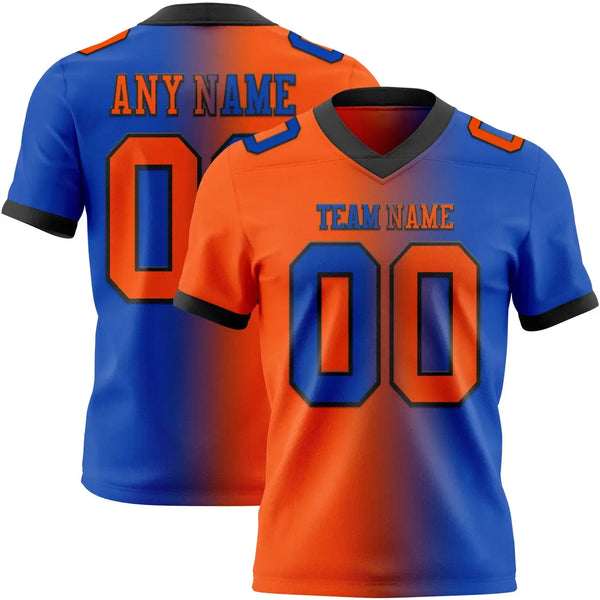 Custom Gradient Fashion Football Jersey Thunder Blue Orange Black Sublimation, Custom Name Number, Men Youth Unisex
