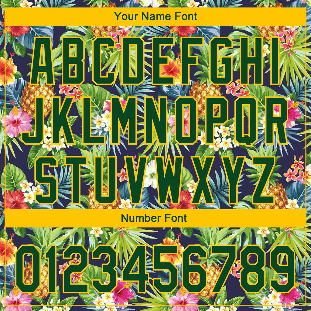 Custom Tropical Pineapple Golf Polo Shirt Green Yellow Palm Leaf Flower 3D Performance Sublimation, Custom Logo, Men Women Unisex