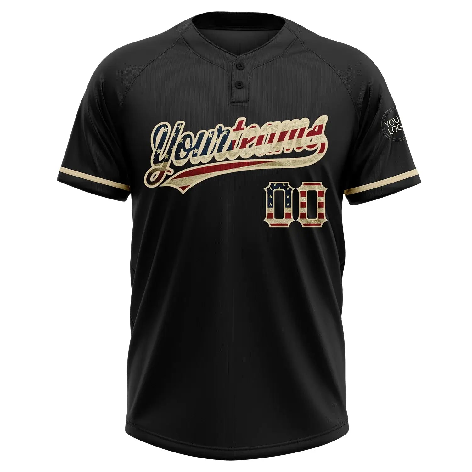 Custom 2-Button Softball Jersey Black Vintage USA Flag City Cream Sublimation, Custom Name Number, Women Girls Unisex Youth