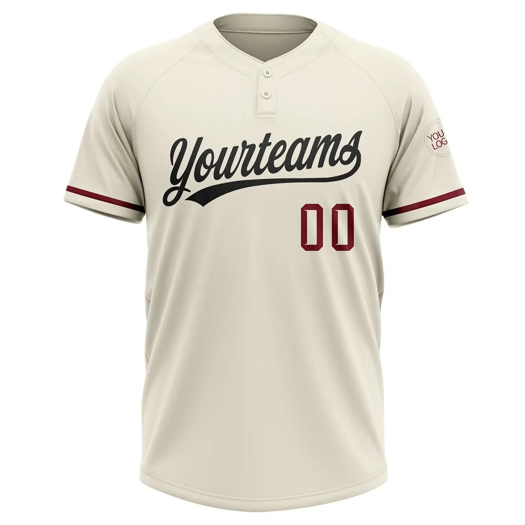Custom 2-Button Softball Jersey Cream Black Crimson Sublimation, Custom Name Number, Women Girls Unisex Youth