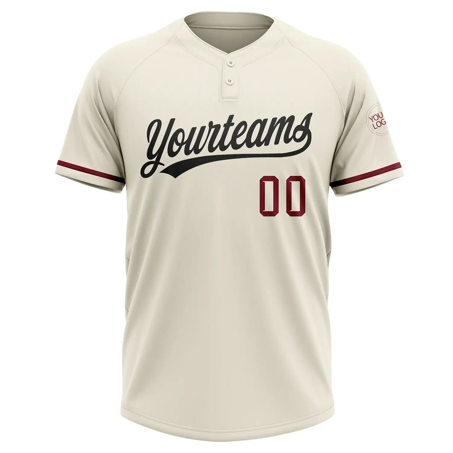 Custom 2-Button Softball Jersey Cream Black Crimson Sublimation, Custom Name Number, Women Girls Unisex Youth