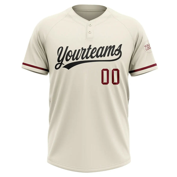 Custom 2-Button Softball Jersey Cream Black Crimson Sublimation, Custom Name Number, Women Girls Unisex Youth