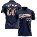 Custom Navy Vintage USA Flag Golf Polo Shirt Cream Performance Vapor, Custom Logo, Men Women Unisex