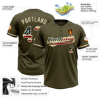 Custom 2-Button Softball Jersey Olive Vintage USA Flag City Cream Salute To Service Sublimation, Custom Name Number, Women Girls Unisex Youth