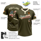 Custom 2-Button Softball Jersey Olive Vintage USA Flag Cream Salute To Service Sublimation, Custom Name Number, Women Girls Unisex Youth