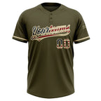 Custom 2-Button Softball Jersey Olive Vintage USA Flag City Cream Salute To Service Sublimation, Custom Name Number, Women Girls Unisex Youth