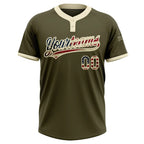 Custom 2-Button Softball Jersey Olive Vintage USA Flag Cream Salute To Service Sublimation, Custom Name Number, Women Girls Unisex Youth