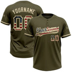 Custom 2-Button Softball Jersey Olive Vintage USA Flag City Cream Salute To Service Sublimation, Custom Name Number, Women Girls Unisex Youth