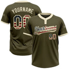 Custom 2-Button Softball Jersey Olive Vintage USA Flag Cream Salute To Service Sublimation, Custom Name Number, Women Girls Unisex Youth
