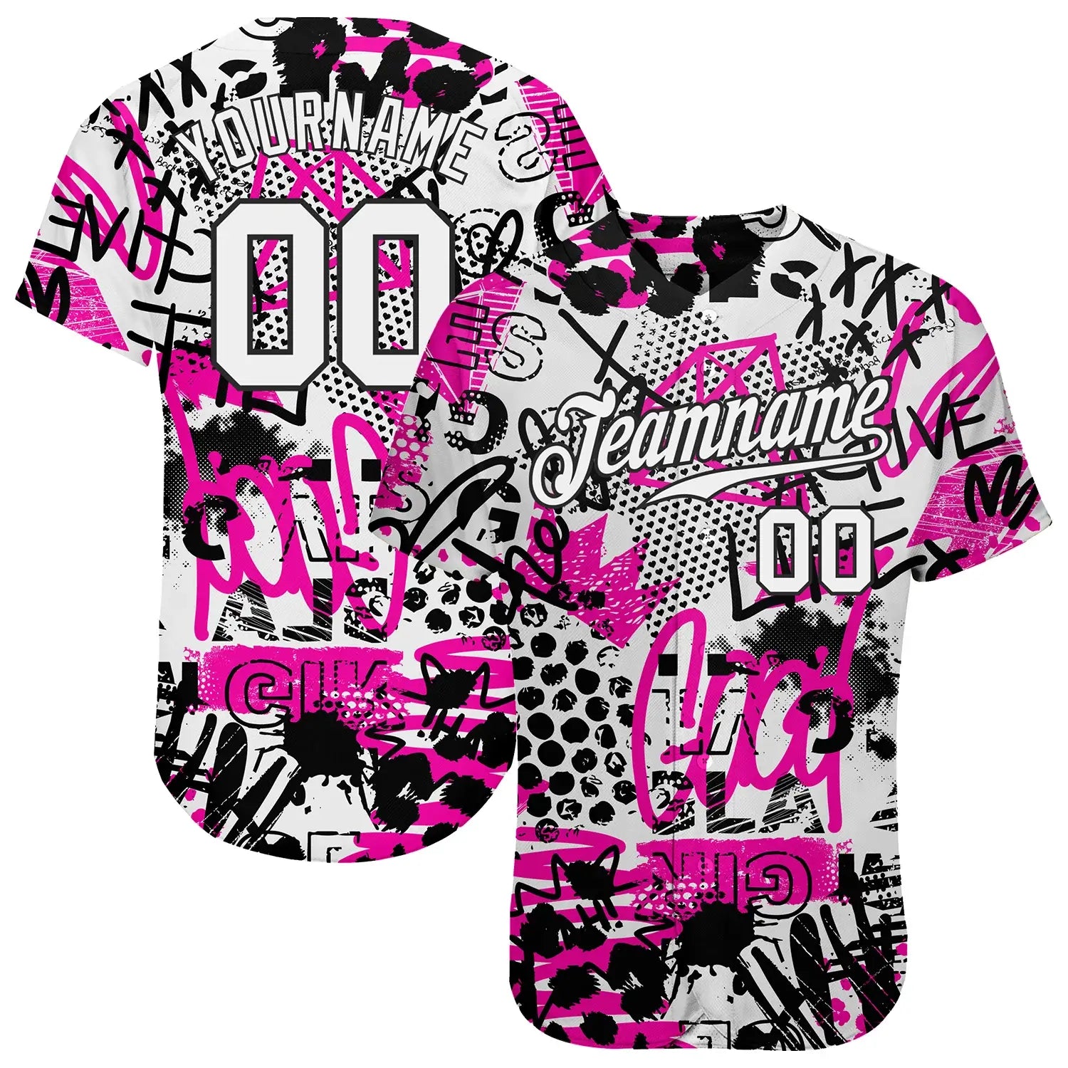Custom Graffiti Pattern Baseball Jersey White Black Sublimation, Custom Name Number, Men Youth Unisex