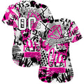Custom Graffiti Pattern Baseball Jersey White Black Sublimation, Custom Name Number, Men Youth Unisex