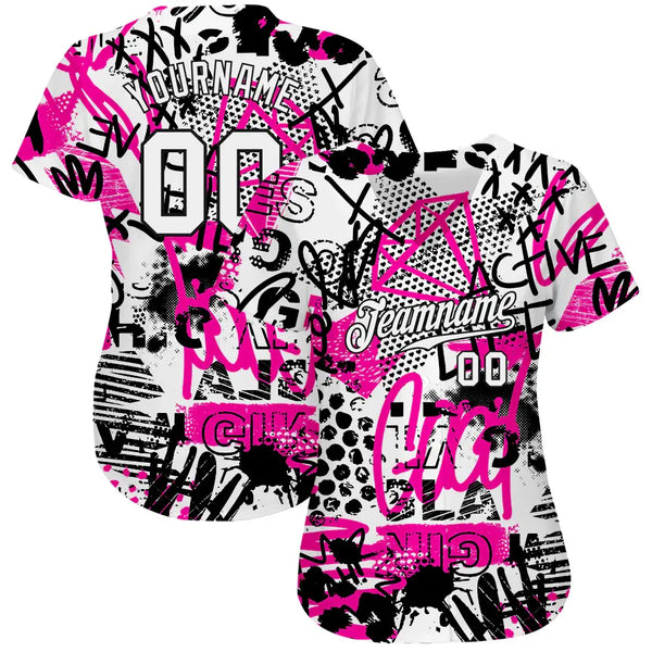 Custom Graffiti Pattern Baseball Jersey White Black Sublimation, Custom Name Number, Men Youth Unisex