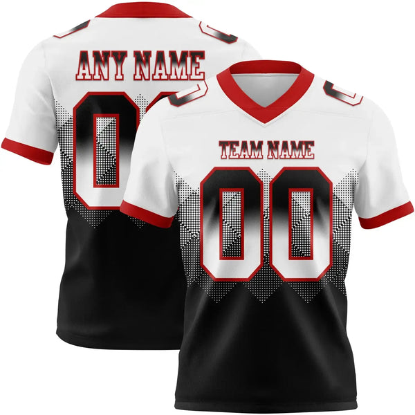 Custom Gradient Geometric Flag Football Jersey White Black Red Sublimation, Custom Name Number, Men Youth Unisex