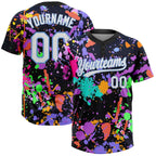 Custom 2-Button Graffiti Pattern Softball Jersey 3D White Light Blue Sublimation, Custom Name Number, Women Girls Unisex Youth