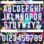 Custom 2-Button Graffiti Pattern Softball Jersey 3D White Light Blue Sublimation, Custom Name Number, Women Girls Unisex Youth