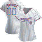 Custom White Light Blue Pinstripe Baseball Jersey Light Blue Red Sublimation, Custom Name Number, Men Youth Unisex