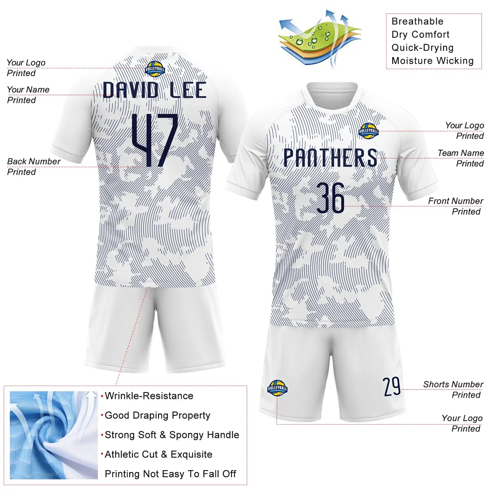 Custom Volleyball Jersey White Navy Curve Lines Sublimation, Custom Name Number, Women Girls Unisex Youth