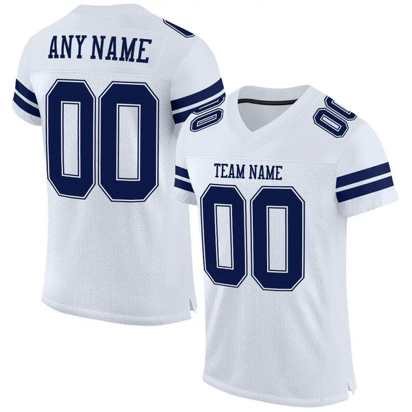 Custom Mesh Football Jersey White Navy White Pro Style Sublimation, Custom Name Number, Men Youth Unisex