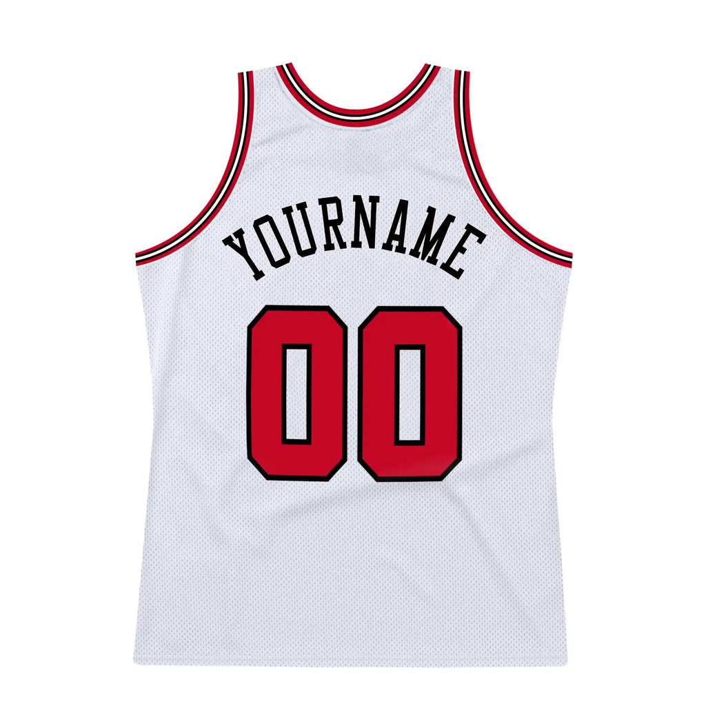 Custom Throwback Basketball Jersey White Red Black Sublimation, Team Uniform Kit, Custom Name Number, Unisex Men Women Youth