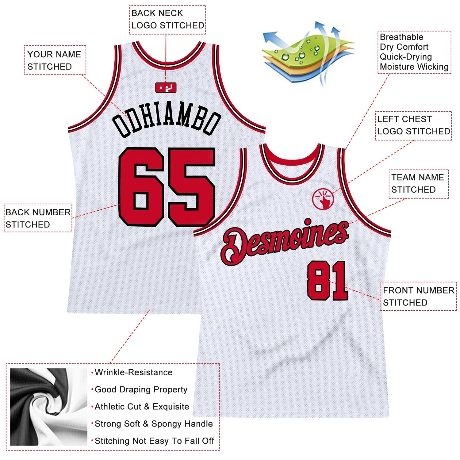 Custom Throwback Basketball Jersey White Red Black Sublimation, Team Uniform Kit, Custom Name Number, Unisex Men Women Youth