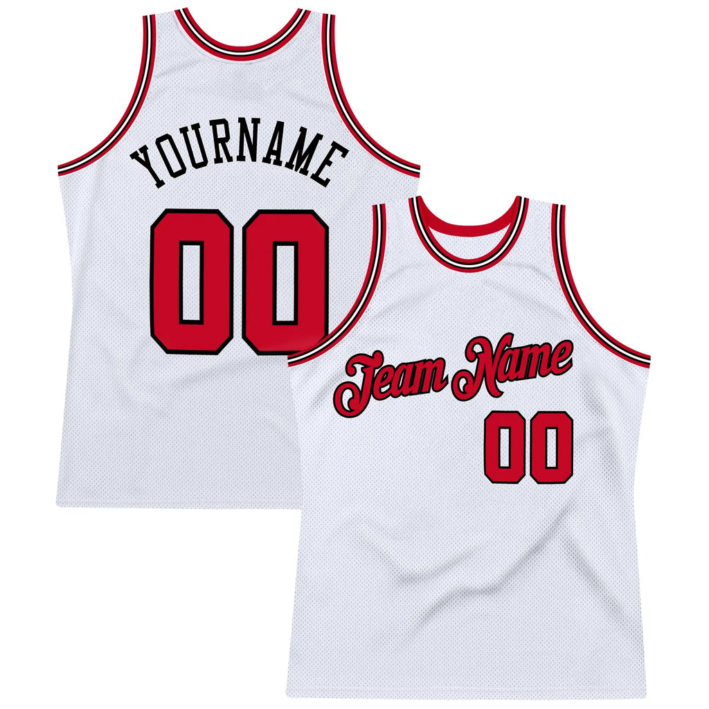 Custom Throwback Basketball Jersey White Red Black Sublimation, Team Uniform Kit, Custom Name Number, Unisex Men Women Youth