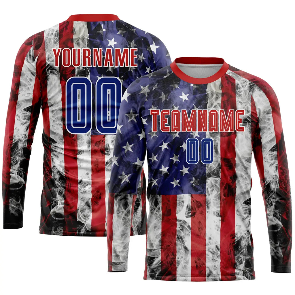 Custom Soccer Jersey White Royal Red American Flag Fashion Sublimation, Team Uniform Kit, Custom Name Number, Unisex Men Women Youth
