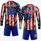 Custom Soccer Jersey White Royal Red American Flag Fashion Sublimation, Team Uniform Kit, Custom Name Number, Unisex Men Women Youth