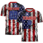Custom Soccer Jersey White Royal Red American Flag Fashion Sublimation, Team Uniform Kit, Custom Name Number, Unisex Men Women Youth
