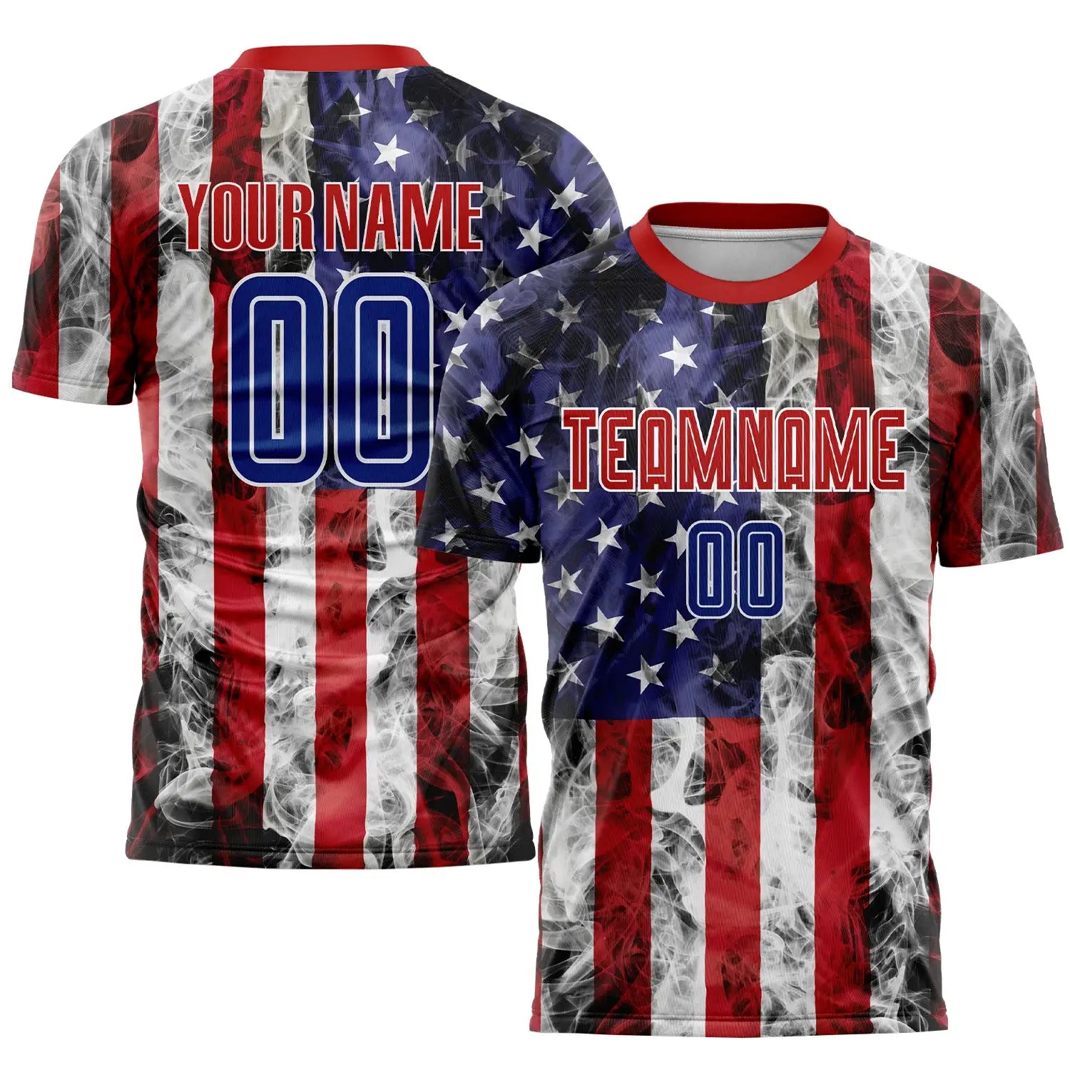 Custom Soccer Jersey White Royal Red American Flag Fashion Sublimation, Team Uniform Kit, Custom Name Number, Unisex Men Women Youth