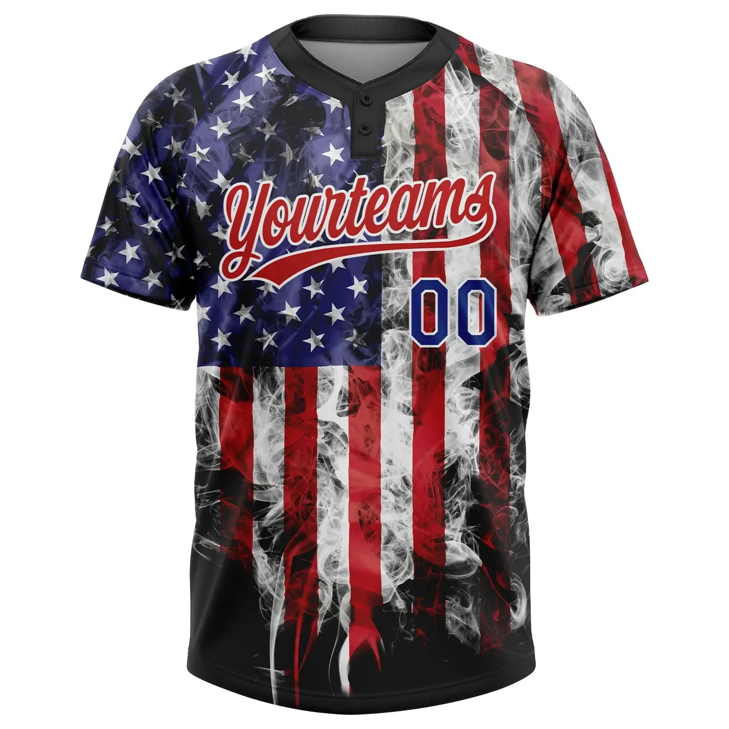 Custom 2-Button Softball Jersey American Flag Patriotic 3D White Royal Blue Red Sublimation, Custom Name Number, Women Girls Unisex Youth